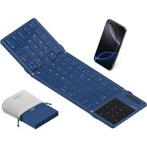 Nillkin Upgraded Foldable Bluetooth Keyboard with Touchpad & Number Pad, Portable Wireless Keyboard for Travel, Pocket-Sized, Full Size Keys, Support 3 Devices for iPad Laptop Tablets Phone, Blue