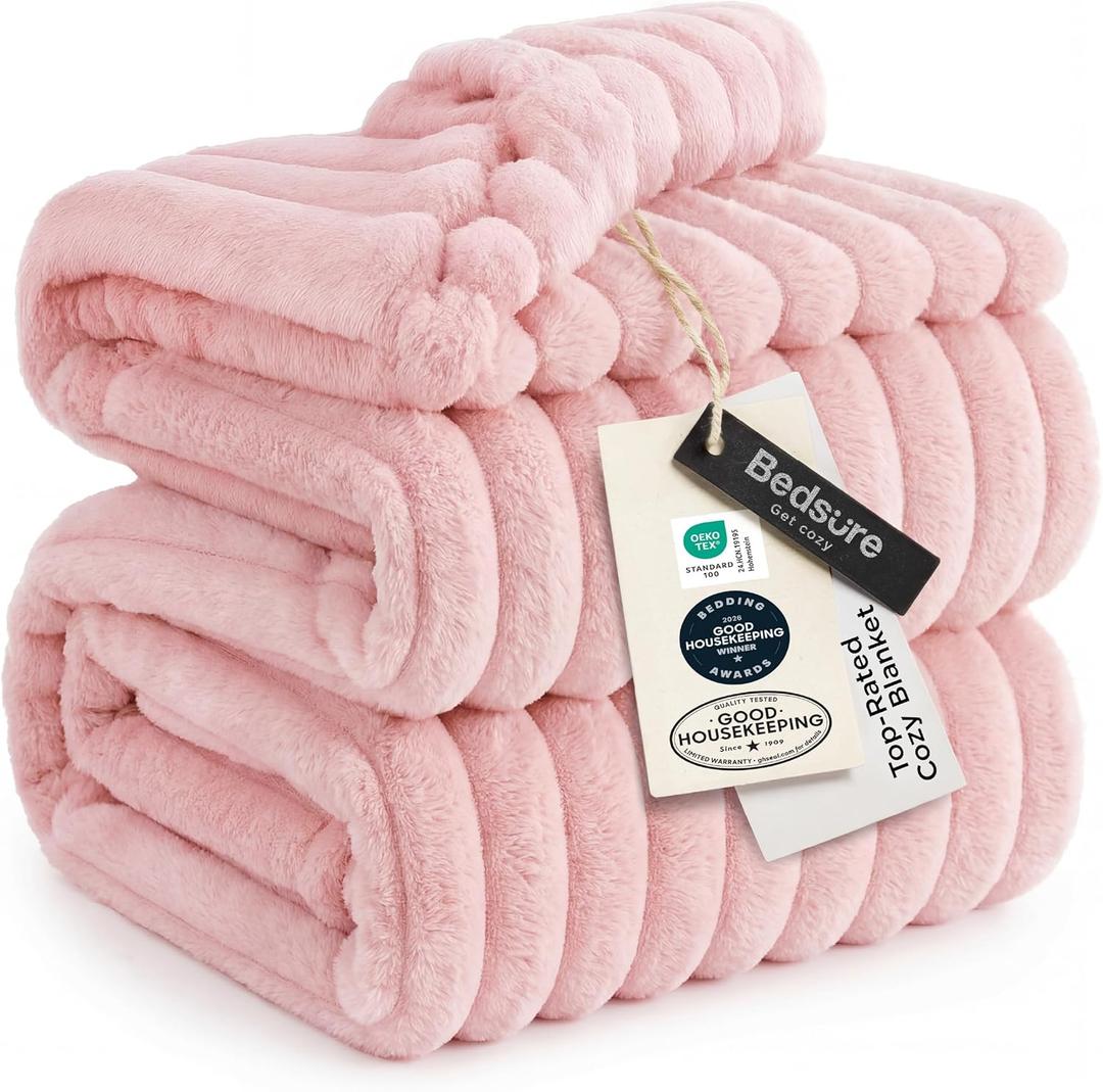 Bedsure GentleSoft Coral Pink Fleece King Blanket for Couch - Super Soft Cozy Blankets for Women, Cute Small Blanket for Girls, 108x90 Inches
