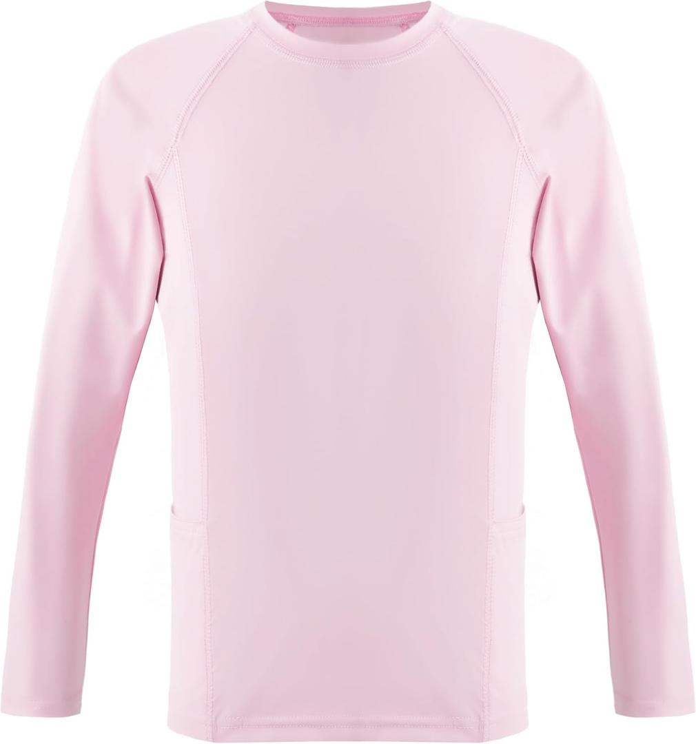 Boys Rash Guard Shirts UPF 50+ Long Sleeve Girls UV Sun Protection Athletic Rash Guard Rashguard Swim Shirt (12 Years, Pink)