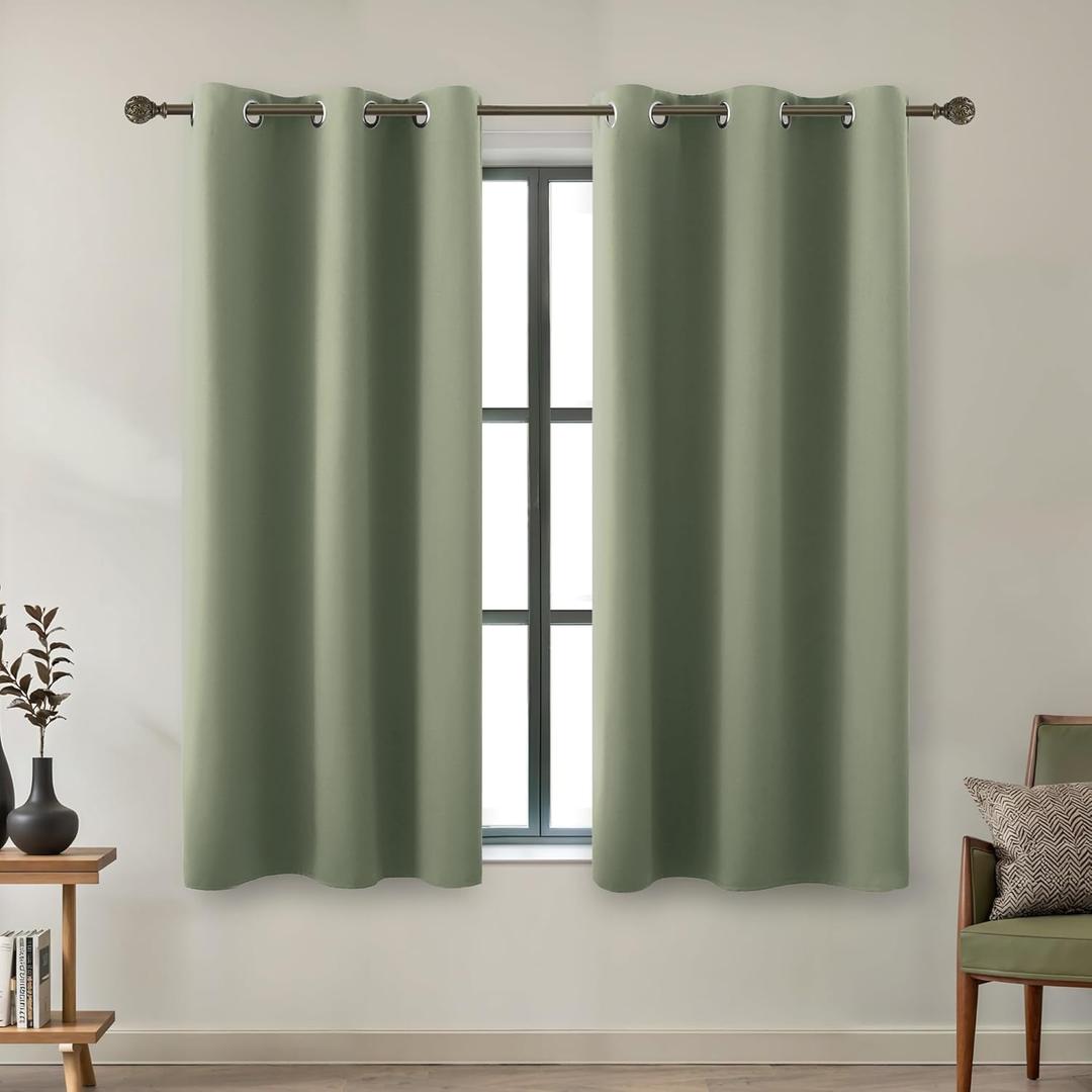 KOUFALL 54 Inch Curtains Length,Dark Sage Green Short Blackout Thermal Insulated RV Curtains for Camper Windows Bathroom,2 Panels Set