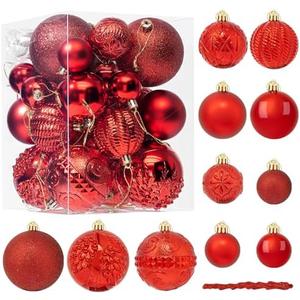 YESPERS 21PCS Red Christmas Ornaments Set - Shatterproof Christmas Tree Ornaments with Icicle for Holiday Party - Vintage Xmas Decorations in 4 Sizes