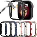 6 Pack Hard PC Case with Tempered Glass Screen Protector 44mm for Apple Watch SE 3/SE(2nd) Series 6/SE/5/4, Rontion Ultra-Thin Scratch Resistant Full Protective Bumper Cover for iWatch 44mm Accessory (Black+Blue+Starlight+Silver+Red+Gold)