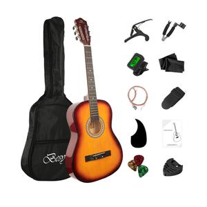 38in Beginner Acoustic Guitar Basic Starter Kit Tuner Bag Capo Strings Winders Strap Picks Student Kids Guitar Pickguard with Gig Bag, Sunset