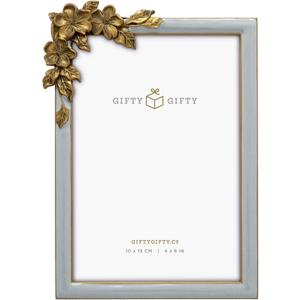 Vintage Grey Thin Boarder Floral Photo Frame / 4x6 In | For Vertical and Horizontal Display on Tabletops | Perfect for Home Decor, Wedding, Graduation, Or Milestone Photos Gift Box