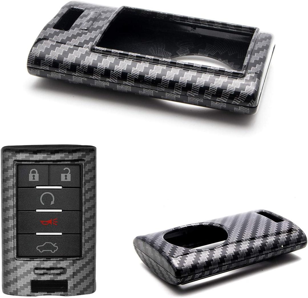 x xotic tech Black Carbon Fiber Pattern ABS Key Fob Shell Cover, Compatible with Cadillac ATS CTS XTS DTS SRX Escalade Chevrolet C7 Corvette Smart Keyless Entry Key OUC6000066 5923887 22756465