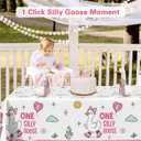 3 x 3Pcs Silly Goose Birthday Tablecloths Decorations Girl, Pink Bow One Silly Goose First Birthday Large Size Rectangle Plastic Goose Table Cloths 54 x 108 Inch
