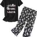 PNAEONG Womens Pajama Set - Sleepwear Tops with Capri Pants Casual and Fun Prints Pajama Sets, XL