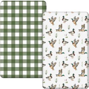 2 Pcs 24 in x 38 in Mallard Duck Infant Crib Sheets Set Mini Portable Crib Sheet Newborn Bedding Nursery Baby Sheets for Girl Boys Baby Gifts Breathable Only for Pack and Play