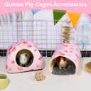 Bienbee Guinea Pig Hideout, Washable Rabbit Bed with Guinea Pig Tunnel, 2 Pack Guinea Pigs Toys Set Bunny Hideout Cage Accessories for Hamster Ferret Rabbits Bunny,Pink Strawberry