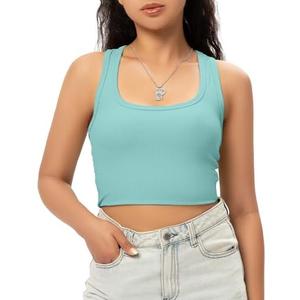 GGOV Sports Crop Tank Tops for Women Cropped Workout Tops Racerback Running Yoga Tanks Cotton Sleeveless Gym Shirts M, Blue