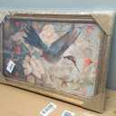 Vintage Gold Bird Framed Wall Art, Antique Hummingbird Floral Canvas Print | Colorful Hummingbird Floral Picture Wall Decor, Retro Nature Botanical Poster Artwork for Living Room Bedroom Office, Size: 24"L x 16"W
