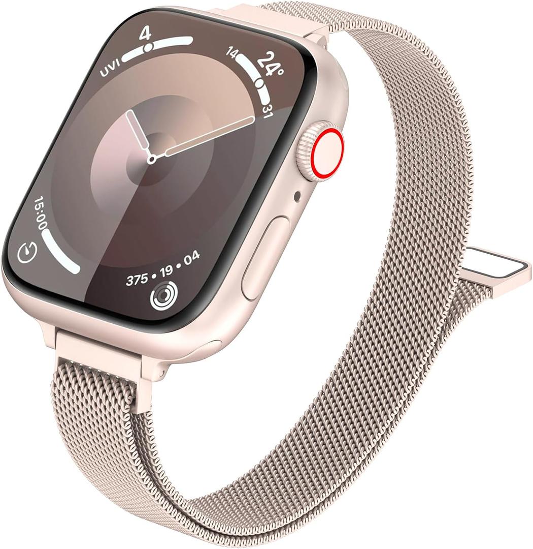 MARGE PLUS Slim Milanese Loop Compatible with Apple Watch Band for women 38mm/40mm/41mm/42mm(Series 11/10), Stainless Steel Magnetic Mesh Strap work on iWatch Series 11 10 9 8 7 6 5 4 3 & SE 3 2 1