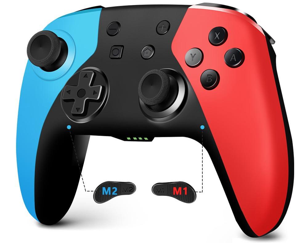 AceGamerUpgraded Wireless Controller for Nintendo Switch/Lite/OLED/Windows, [No Drifting] Hall Effect Joystick for Controllers with Wake Up/Turbo/Vibration/Back Buttons/Programmable (Red-Blue)