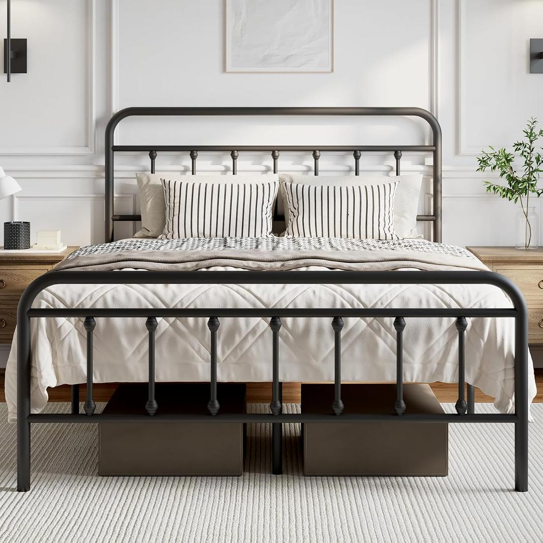 Novilla Metal Bed Frame Queen Size - Modern Minimalist Victorian Style with Headboard/Footboard, Heavy-Duty Steel Slats/Underbed Storage/No Box Spring Needed/Easy Assembly/Noise Free/Black