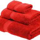 Superior Egyptian Cotton Pile 3 Piece Towel Set, Includes 1 Bath, 1 Hand, 1 Face Towel/Washcloth, Ultra Soft Luxury Towels, Thick Plush Essentials, Guest Bath, Spa, Hotel Bathroom, Red
