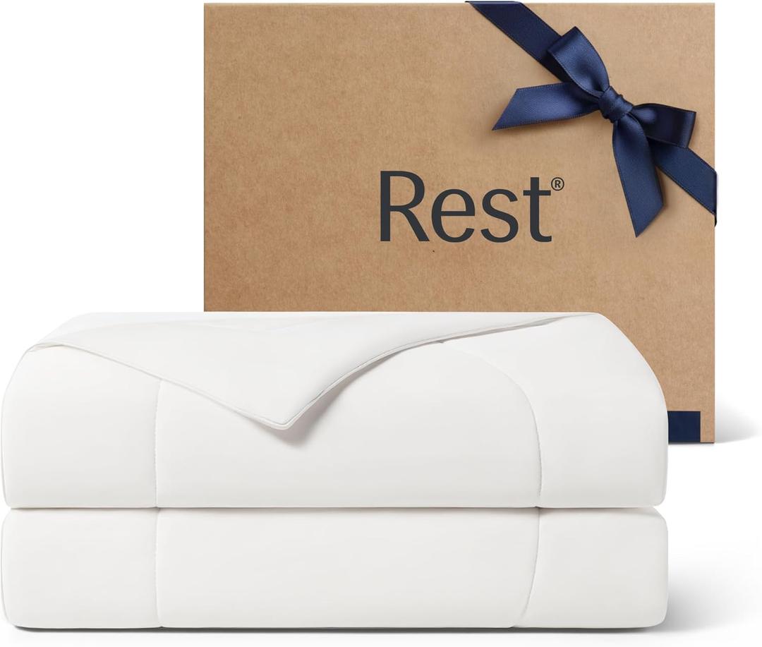 REST Evercool Cooling Comforter, Full/Queen, Blanket for Hot Sleepers, All Season Bedding to Keep Cool for Night Sweats, Breathable Lightweight Blanket, 90"x90" Inches, Arctic White