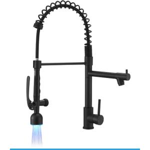 Fapully Black Kitchen Faucet with Pull Down Sprayer,Commercial LED Kitchen Faucet,Single Handle Single Hole Kitchen Sink Faucets
