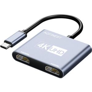 USB-C to Dual HDMI Adapter 4K@60hz - HDMI Splitter for Dual Monitors Extend Mirror Display, for MacBook Pro Air, iPad, iPhone 15, Dell XPS, ThinkPad, Spectre, Surface, Galaxy S24, Steam Deck, ROG Ally