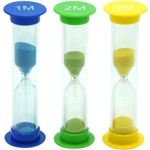 Sand Timer for Kids Set of 3 Small Colorful Hourglass Acrylic Covered Clock 1Min 2Min 5Min for Classroom, Home & Kids Room