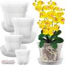 REMIAWY Orchid Pot, 12 Orchid Pots with Holes and 9 Saucers, 3 Each of 4.1, 4.8, 5.7 and 6.4 Inch Clear Flower Planter for Repotting, Plastic Breathable Plant Nursery Planters with Drainage