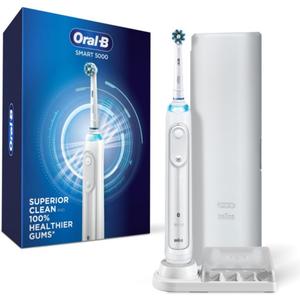 Oral-B Smart 5000 Rechargeable Electric Powered Toothbrush, Black with Travel Case and Bluetooth - Visible Pressure Sensor to Protect Gums - 5 Cleaning Modes - 2 Minute Timer, Pack of 1, White