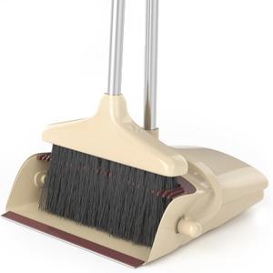 Broom and Dustpan Combo Set with Long Handle (54 L) Angle Broom Dust Pan for Home Kitchen Indoor Cleaning (Brown and Beige)
