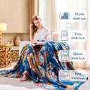 XIBLC Boho Throw Blanket, Blue Lightweight Blankets for Summer, 100% Cotton Bohemian Decorative Throw Blanket, 80"x90" Reversible Muslin Breathable Woven Farmhouse Blankets Quilt,