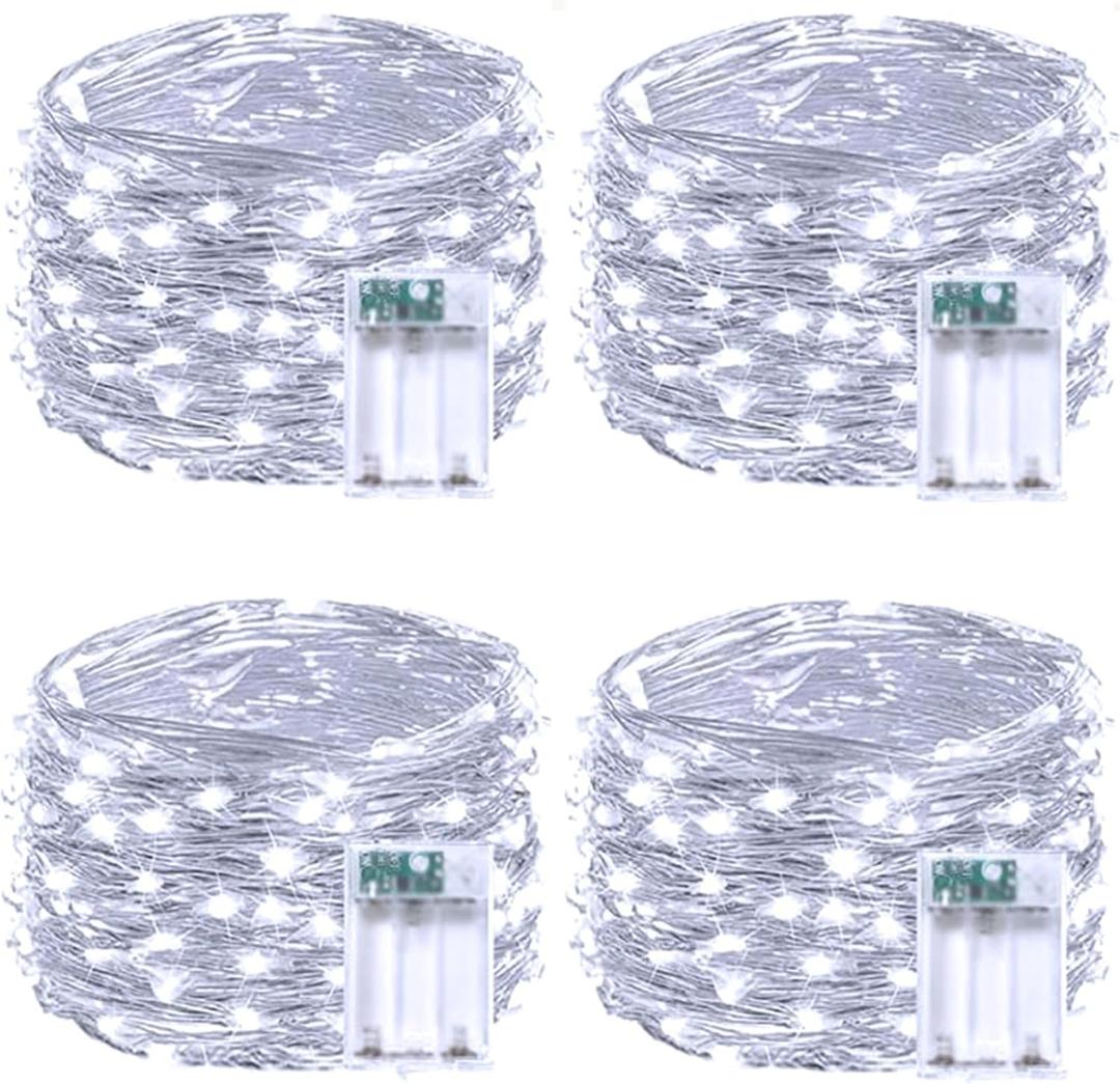 4 Pack 60 LED Christmas Fairy Lights Battery Operated with Timer, 20FT Waterproof Twinkle Lights Indoor Outdoor, String Lights for Bedroom, Wedding, DIY, Centerpiece, Christmas Decorations(Cool White)