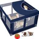 Dog Kitten Playpen with Play Pen Cover for Cat Indoor, 42x42 x25.5 Puppy Playpen for Small Pet with See-Through Topper Proof Enclosed Door Dog Pen, Sturdy Warm Protable Play Pen for Cat (Royal Blue)