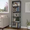 Alaterre Furniture 5-Tier Ladder Bookshelf - Leaning Decorative Shelves for Display - Wood Shelf for Living Room, Bathroom, and Kitchen Storage (Gray)