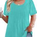 VISLILY Womens-Plus-Size-Summer-Tops Trendy Puff Short Sleeve T Shirts Cute Flowy Pleated Blouses Casual Crewneck Tunics Tee (XXL)