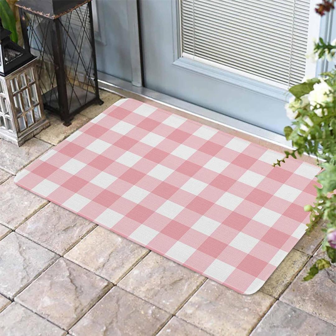Pink Gingham Buffalo Check Doormat Welcome Mats Rugs Carpet Outdoor/Indoor for Home/Office/Bedroom,30(L) X 18(W),Pink White