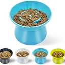 F FD Hub Tilted Raised Slow Feeder Bowl for Cats and Small & Medium Dogs, Raised Design Improves Posture, Spiral Inner Shape Prevents Fast Eating, Dishwasher Safe, 10 oz (Blue, L-Cats)