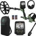Metal Detector for Adults,12" IP68 Waterproof Search Coil with High Accuracy System,Advanced DSP Chip Technology,5 Modes with LCD Backlit Display for Beach Hunting&Jewelry Finding (Green)