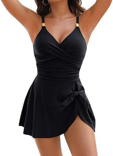 Blooming Jelly Womens One Piece Swimsuit Tummy Control Bathing Suit Gold Metal Tie Knot 2025 Swim Dress L