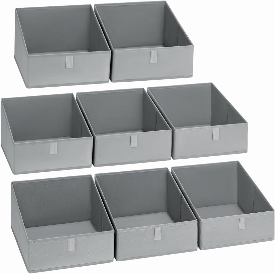 DIMJ Closet Storage Bins 8 Pack - Fabric Trapezoid Closet Organizer Bin, Foldable Storage Baskets for Shelves, Closet Shelf Organizer, Clothing Storage Box for Toys, Books, Towel, Clothes (8 Bins 11.4"x11.4"x7.8", Gray)