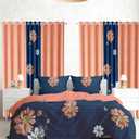Reylox Bedding Set with Matching Curtains Navy Red Floral Bed in A Bag,