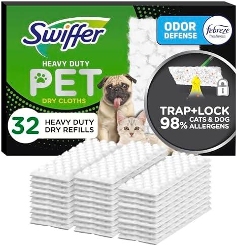 Swiffer Sweeper Pet, Heavy Duty Dry Sweeping Cloth Refills with Febreze Odor Defense, Floor Cleaning, 20