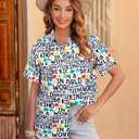 Autism Awareness Shirt Be Kind Women T-Shirt Funny Kindness Blessed Inspirational Graphic Tee Short Sleeve Button Up Top (White, L)