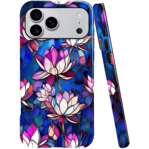 DAIZAG Case Compatible with iPhone 17 Pro Max,Glossy Durable Shock Protection Cover for Girl Women,Lotus Floral Aesthetic Stained Glass