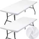 homing 2 Pack Rectangle Table Cloth, Elastic Fitted Fabric Tablecloth Fits for 6 Foot Folding Tables, Washable Table Cover for Picnic, Camping, Indoor & Outdoor (White, 30" x 72")