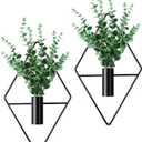 Canlierr 2 Pieces Wall Decor Hanging Planters with Artificial Plants Metal Hanging Vase Indoor Plants Holder Modern Boho Wall Art for Bathroom Bedroom Living Room Decor(Black,Eucalyptus)