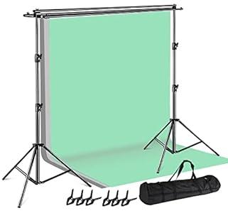 SLOW DOLPHIN Photo Video Studio Triple Crossbar 10 (W) x 8.5 (H) ft Adjustable Photography Backdrop Background Support Stands, with Mounting Bracket and 6 Pcs Spring Clamp, Carry Bag