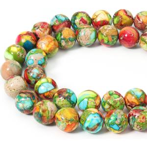 45pcs 8mm Natural Mixed Green Imperial Jasper Gemstone Beads Energy Healing Crystal Round Loose Stone Beads for Jewelry Making, DIY Bracelets Necklaces