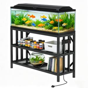 55-75 Gallon Aquarium Stand, 1000LBS Capacity Fish Tank Stand with 3-Tier Shelves & Integrated Power Strip, Heavy Duty Metal Frame for Fish Tanks and Reptile Terrariums