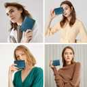 Airkit Small Wallet Women RFID Blocking Soft Leather Bifold Compact Card Holder Wallet for Women with Zipper Coin Pocket 4 ID Window, Peacock Blue