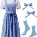 IMISHM Women's Long Blue Gingham Dress Halloween Women's Character Costumes Outfits Accessories, XL