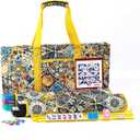American Mahjong Tile Set with Yellow Printed Carrying Bag, 166 Blue Tiles, 4 All-in-One Color Racks/Pushers, Mah Jongg Sets, Mahjong Game Set for Travel, Christmas, Birthday Gifts