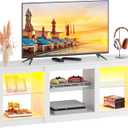 WLIVE LED TV Stand for 65 Inch TV, Modern Entertainment Center with Adjustable Glass Shelves & Customizable LED Lights, Sturdy Media Console for Living Room, Bedroom,Gaming (White)
