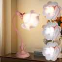 Pink Flower Table Lamp for Bedroom, 3 Colors Flower Reading Light with E26 Bulb, Cute Desk Lamp Bedside Lamps for Nightstands Home Decor, Adjustable Flexible DIY Floral Lamps for Living Room Office